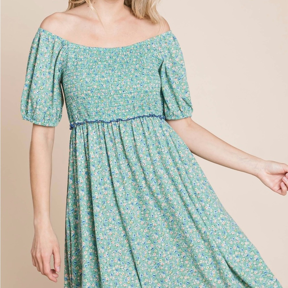 Emerald Green Floral Midi Dress
